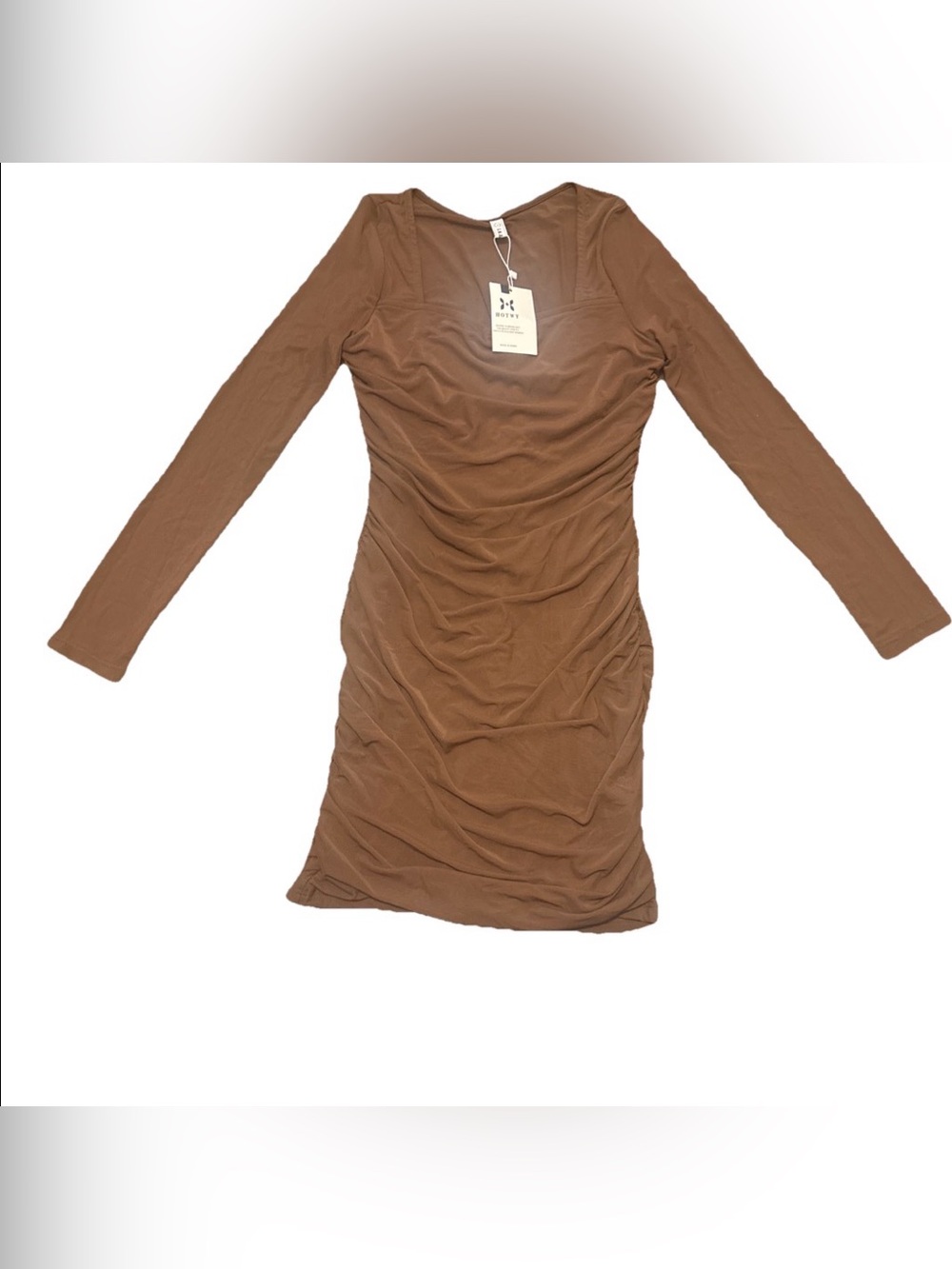 Under Armour Long Sleeve Ruched Brown Bodycon Dress